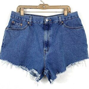 Vintage Levis Denim Shorts Sz 18W 90s Cut Offs Medium Wash Jean Cotton Raw Edge